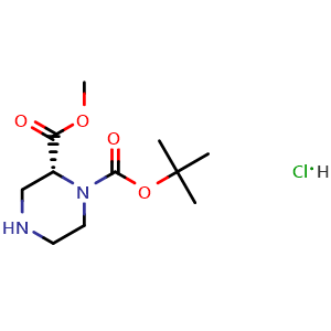 Chemical structure of (R)-1-tert-Butyl 2-methyl piperazine-1,2-dicarboxylate hydrochloride , CAS 279227-92-8, AChemBlock X197770