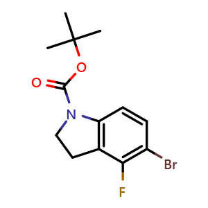 Chemical structure of tert-Butyl 5-bromo-4-fluoroindoline-1-carboxylate , CAS 1337533-31-9, AChemBlock X197774