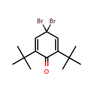 Chemical structure of 4,4-Dibromo-2,6-di-tert-butylcyclohexa-2,5-dienone , CAS 1144-36-1, AChemBlock X197780
