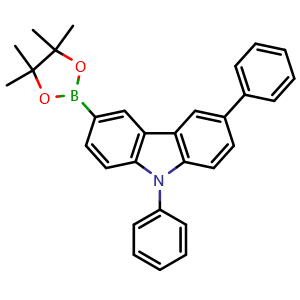 Chemical structure of 3,9-Diphenyl-6-(4,4,5,5-tetramethyl-1,3,2-dioxaborolan-2-yl)-9H-carbazole , CAS 1359833-28-5, AChemBlock X197786