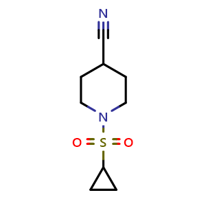 Chemical structure of 1-(Cyclopropylsulfonyl)piperidine-4-carbonitrile , CAS 1036738-82-5, AChemBlock X197812