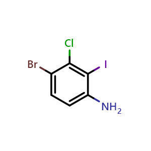 Chemical structure of 4-Bromo-3-chloro-2-iodoaniline , CAS 1426566-90-6, AChemBlock X197919