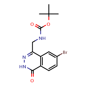 Chemical structure of tert-Butyl ((7-bromo-4-oxo-3,4-dihydrophthalazin-1-yl)methyl)carbamate , CAS 2629316-12-5, AChemBlock X198029