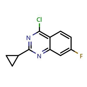 Chemical structure of 4-Chloro-2-cyclopropyl-7-fluoroquinazoline , CAS 1699190-56-1, AChemBlock X198075