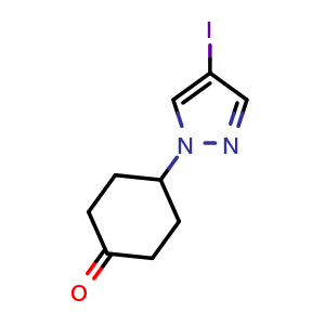 Chemical structure of 4-(4-Iodo-1H-pyrazol-1-yl)cyclohexanone , CAS 1227611-94-0, AChemBlock X198083