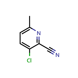 Chemical structure of 3-Chloro-6-methylpicolinonitrile , CAS 894074-81-8, AChemBlock X198093