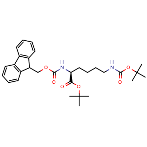 Chemical structure of (S)-tert-Butyl 2-((((9H-fluoren-9-yl)methoxy)carbonyl)amino)-6-((tert-butoxycarbonyl)amino)hexanoate , CAS 129460-15-7, AChemBlock X198158