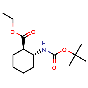 Chemical structure of (1R,2R)-Ethyl 2-((tert-butoxycarbonyl)amino)cyclohexanecarboxylate , CAS 2361926-29-4, AChemBlock X198170