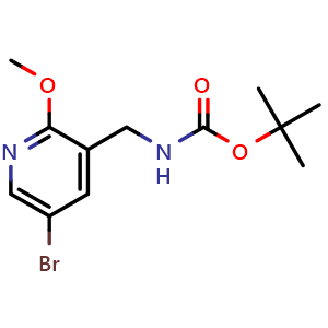 Chemical structure of tert-Butyl ((5-bromo-2-methoxypyridin-3-yl)methyl)carbamate , CAS 334016-81-8, AChemBlock X198172