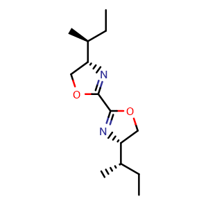 Chemical structure of (4S,4'S)-4,4'-Di((S)-sec-butyl)-4,4',5,5'-tetrahydro-2,2'-bioxazole , CAS 133463-89-5, AChemBlock X198239