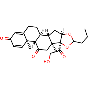 Chemical structure of (6aR,6bS,8aS,8bS,11aR,12aS,12bS)-8b-(2-Hydroxyacetyl)-6a,8a-dimethyl-10-propyl-6b,8,8a,8b,11a,12,12a,12b-octahydro-1H-naphtho[2',1':4,5]indeno[1,2-d][1,3]dioxole-4,7(2H,6aH)-dione (Budesonide Impurity) , CAS 216453-74-6, AChemBlock X198253