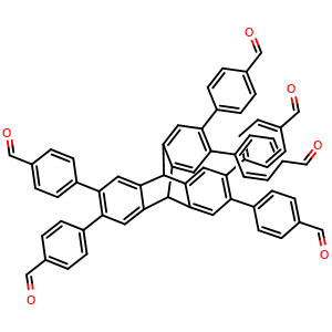 Chemical structure of 4,4',4'',4''',4'''',4'''''-(9,10-Dihydro-9,10-[1,2]benzenoanthracene-2,3,6,7,14,15-hexayl)hexabenzaldehyde , CAS 1835723-12-0, AChemBlock X198353