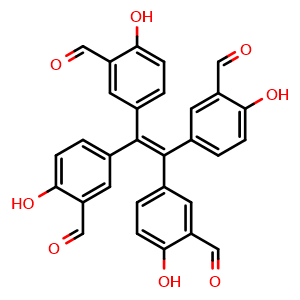 Chemical structure of 5,5',5'',5'''-(Ethene-1,1,2,2-tetrayl)tetrakis(2-hydroxybenzaldehyde) , CAS 2036328-15-9, AChemBlock X198354