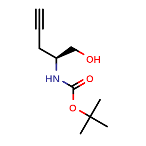 Chemical structure of tert-butyl (S)-(1-hydroxypent-4-yn-2-yl)carbamate , CAS 763122-73-2, AChemBlock X198356
