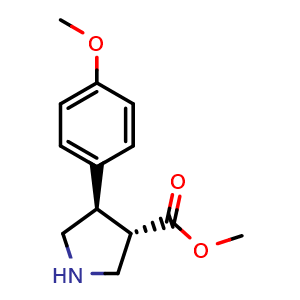 Chemical structure of Methyl(3S,4R)-4-(4-methoxyphenyl)pyrrolidine-3-carboxylate , CAS 1187933-27-2, AChemBlock X198385