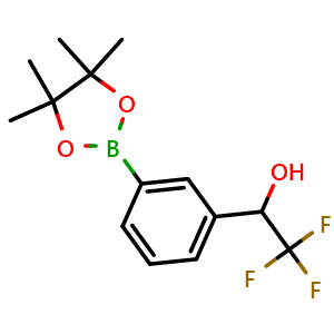 Chemical structure of 2,2,2-Trifluoro-1-(3-(4,4,5,5-tetramethyl-1,3,2-dioxaborolan-2-yl)phenyl)ethan-1-ol , CAS 1970977-56-0, AChemBlock X198414