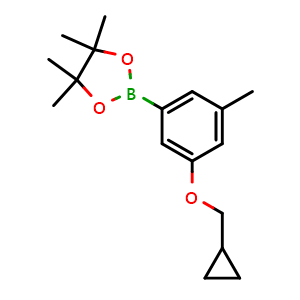 Chemical structure of 2-(3-(Cyclopropylmethoxy)-5-methylphenyl)-4,4,5,5-tetramethyl-1,3,2-dioxaborolane , CAS 1218789-80-0, AChemBlock X198417