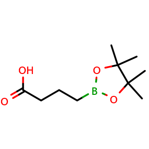 Chemical structure of 4-(Tetramethyl-1,3,2-dioxaborolan-2-yl)butanoic acid , CAS 2286357-15-9, AChemBlock X198430
