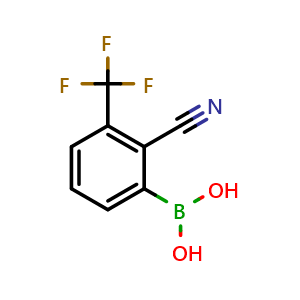 Chemical structure of 2-Cyano-3-(trifluoromethyl)phenylboronic acid , CAS 1198181-40-6, AChemBlock X198446