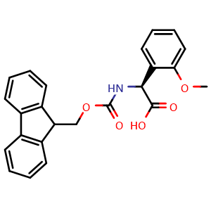 Chemical structure of (S)-2-((((9H-Fluoren-9-yl)methoxy)carbonyl)amino)-2-(2-methoxyphenyl)acetic acid , CAS 1176648-58-0, AChemBlock X198449