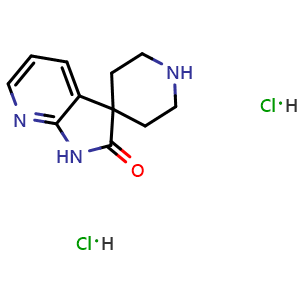 Chemical structure of 1',2'-Dihydrospiro[piperidine-4,3'-pyrrolo[2,3-b]pyridin]-2'-one dihydrochloride , CAS 883984-94-9, AChemBlock X198511