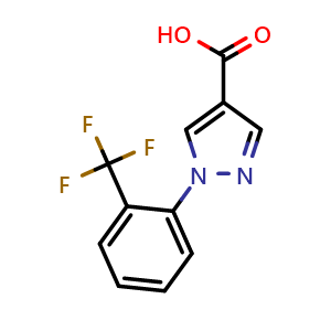 Chemical structure of 1-(2-(Trifluoromethyl)phenyl)-1H-pyrazole-4-carboxylic acid , CAS 1260855-51-3, AChemBlock X198529
