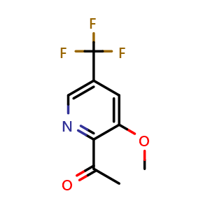 Chemical structure of 1-(3-Methoxy-5-(trifluoromethyl)pyridin-2-yl)ethanone , CAS 1256786-08-9, AChemBlock X198532