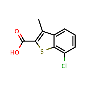 Chemical structure of 7-Chloro-3-methylbenzo[b]thiophene-2-carboxylic acid , CAS 752135-41-4, AChemBlock X198649