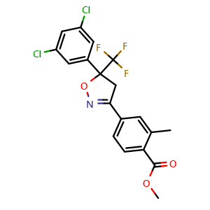 Chemical structure of Methyl 4-(5-(3,5-dichlorophenyl)-5-(trifluoromethyl)-4,5-dihydroisoxazol-3-yl)-2-methylbenzoate , CAS 864736-32-3, AChemBlock X198710