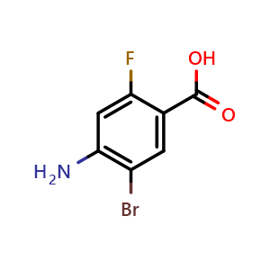 Chemical structure of 4-Amino-5-bromo-2-fluorobenzoic acid , CAS 1807757-07-8, AChemBlock X198751