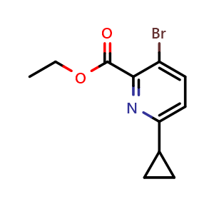Chemical structure of Ethyl 3-bromo-6-cyclopropylpicolinate , CAS 908833-44-3, AChemBlock X198799