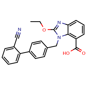 Chemical structure of 1-((2'-Cyano-[1,1'-biphenyl]-4-yl)methyl)-2-ethoxy-1h-benzo[d]imidazole-7-carboxylic acid , CAS 632322-61-3, AChemBlock X198811