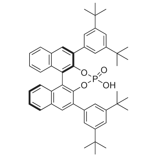 Chemical structure of (11bR)-2,6-bis(3,5-di-tert-butylphenyl)-4-hydroxydinaphtho[2,1-d:1',2'-f][1,3,2]dioxaphosphepine 4-oxide , CAS 861909-39-9, AChemBlock X198833