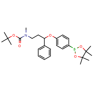 Chemical structure of tert-Butyl methyl(3-phenyl-3-(4-(4,4,5,5-tetramethyl-1,3,2-dioxaborolan-2-yl)phenoxy)propyl)carbamate , CAS 2879309-66-5, AChemBlock X198842