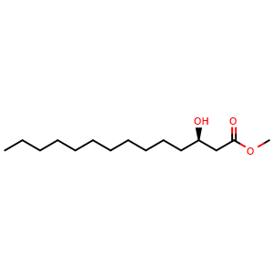 Chemical structure of (R)-Methyl 3-hydroxytetradecanoate , CAS 76062-97-0, AChemBlock X198873