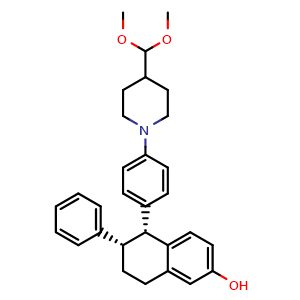 Chemical structure of (5R,6S)-5-(4-(4-(Dimethoxymethyl)piperidin-1-yl)phenyl)-6-phenyl-5,6,7,8-tetrahydronaphthalen-2-ol , CAS 2229721-63-3, AChemBlock X198949