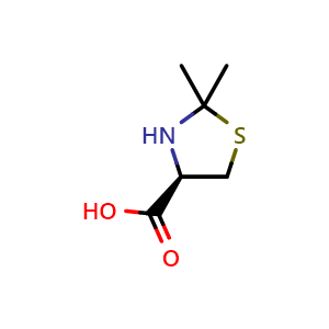 Chemical structure of (4R)-2,2-Dimethyl-4-thiazolidinecarboxylic acid , CAS 58166-38-4, AChemBlock X198958