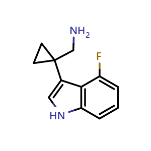 Chemical structure of (1-(4-Fluoro-1H-indol-3-yl)cyclopropyl)methanamine , CAS 1501903-29-2, AChemBlock X198981