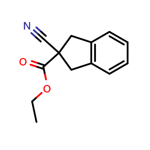 Chemical structure of Ethyl 2-cyano-1,3-dihydroindene-2-carboxylate , CAS 162646-52-8, AChemBlock X199118