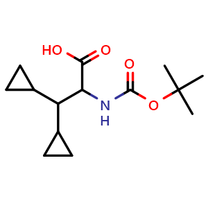 Chemical structure of 2-((Tert-butoxycarbonyl)amino)-3,3-dicyclopropylpropanoic acid , CAS 2272861-72-8, AChemBlock X199172