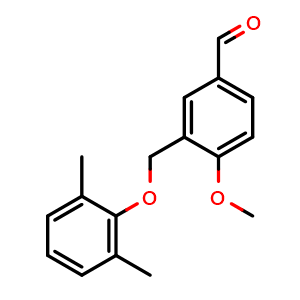 Chemical structure of 3-[(2,6-dimethylphenoxy)methyl]-4-methoxybenzaldehyde , CAS 438530-82-6, AChemBlock X199188
