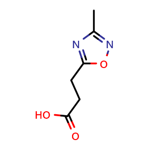 Chemical structure of 3-(3-Methyl-1,2,4-oxadiazol-5-yl)propanoic acid , CAS 321392-79-4, AChemBlock X199195