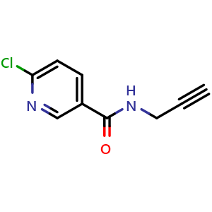 Chemical structure of 6-Chloro-n-(prop-2-yn-1-yl)pyridine-3-carboxamide , CAS 1017047-71-0, AChemBlock X199211