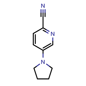 Chemical structure of 5-(Pyrrolidin-1-yl)pyridine-2-carbonitrile , CAS 160017-09-4, AChemBlock X199262