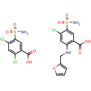 Chemical structure of 2,4-Dichloro-5-sulfamoylbenzoic acid (Furosemide Impurity) , CAS 2736-23-4, AChemBlock X199321
