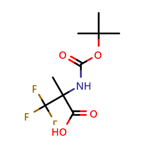 Chemical structure of 2-{[(tert-butoxy)carbonyl]amino}-3,3,3-trifluoro-2-methylpropanoic acid , CAS 170462-68-7, AChemBlock X199342