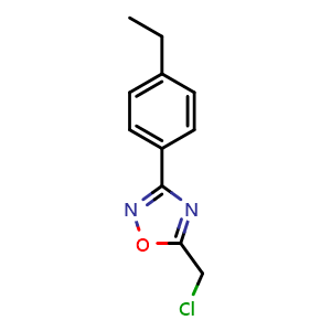 Chemical structure of 5-(Chloromethyl)-3-(4-ethylphenyl)-1,2,4-oxadiazole , CAS 854137-69-2, AChemBlock X199376