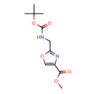 Chemical structure of Methyl 2-({[(tert-butoxy)carbonyl]amino}methyl)-1,3-oxazole-4-carboxylate , CAS 182120-89-4, AChemBlock X199398