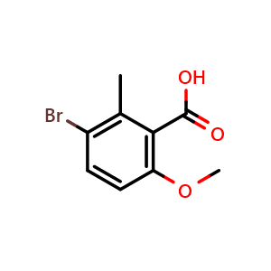Chemical structure of 3-Bromo-6-methoxy-2-methylbenzoic acid , CAS 220901-25-7, AChemBlock X199401