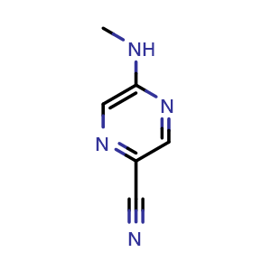 Chemical structure of 5-(Methylamino)pyrazine-2-carbonitrile , CAS 1342365-74-5, AChemBlock X199416